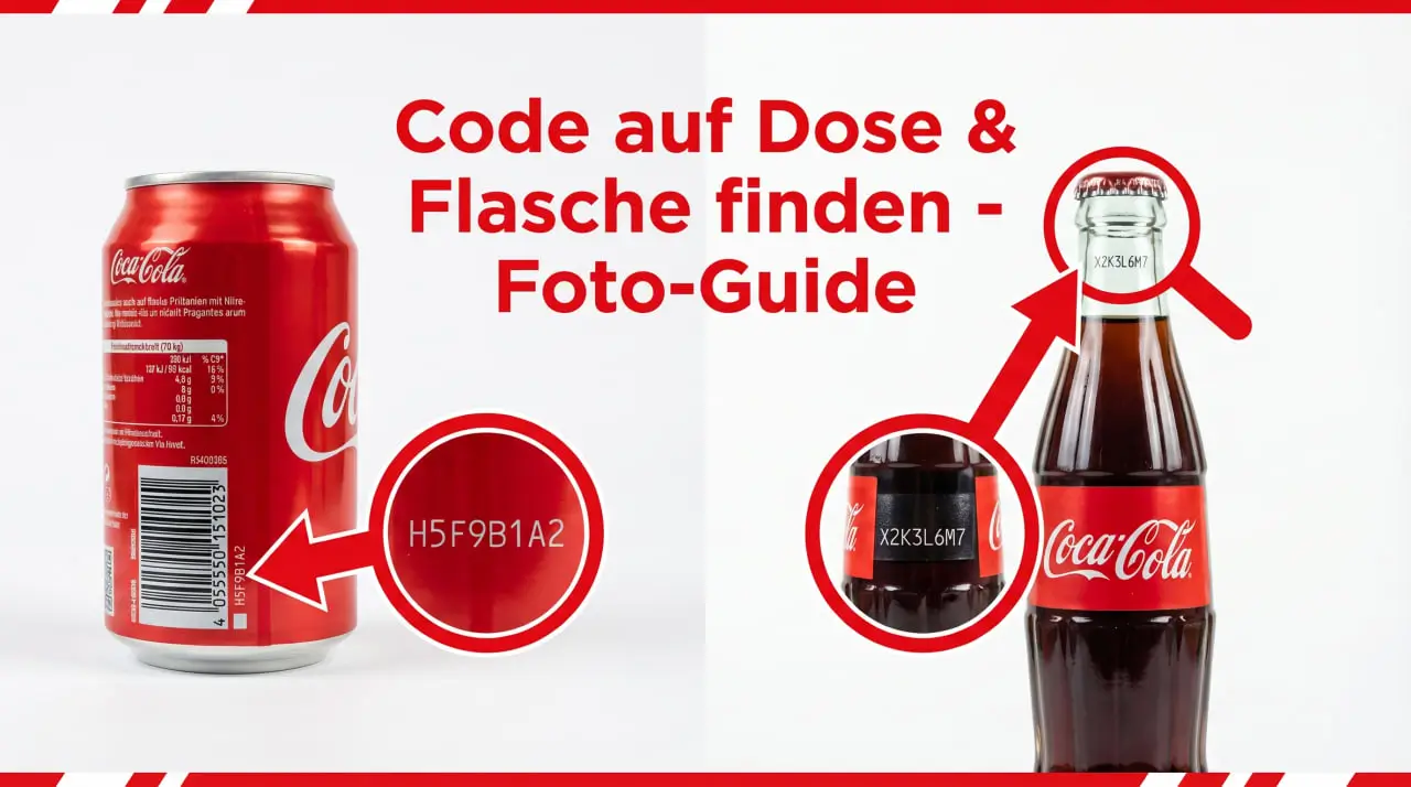 Coca-Cola Dose und PET-Flasche mit sichtbarem Aktionscode unter der Lasche